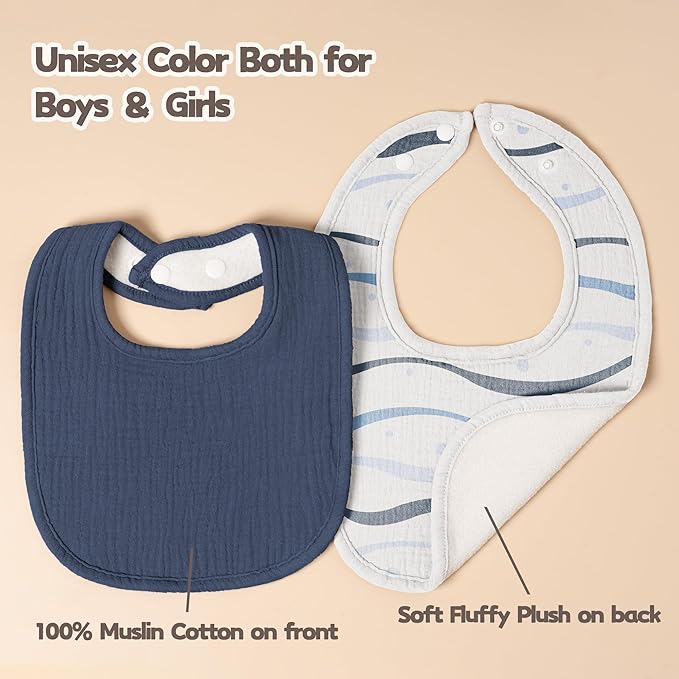 Susurration Muslin Baby Drool Bibs 10Pack Soft Square Adjustable Bandana Bibs for Unisex Baby Girls & Boys