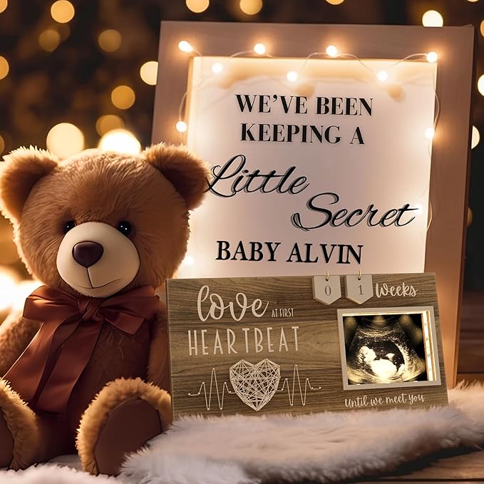 LED Illuminated Baby Sonogram Picture Frame - Countdown Weeks Feature, 4"x3" Ultrasound Photo for Pregnancy Announcements, Gender Reveal, Baby-Shower, New Mom Gifts, Keepsake for Expecting Parents