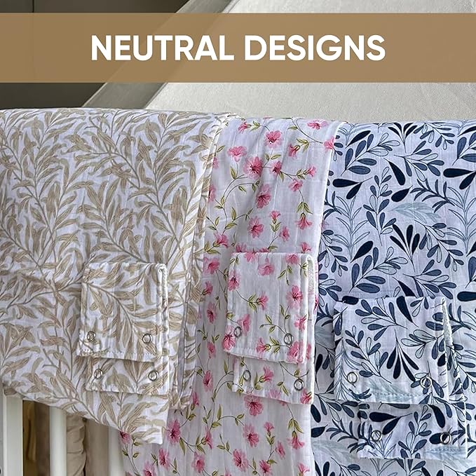 MOZAH Baby Car Seat Cover - Beige Leaves - 100% Organic Muslin - Soft, Breathable and Lightweight, Baby Infant Car Seat Essentials