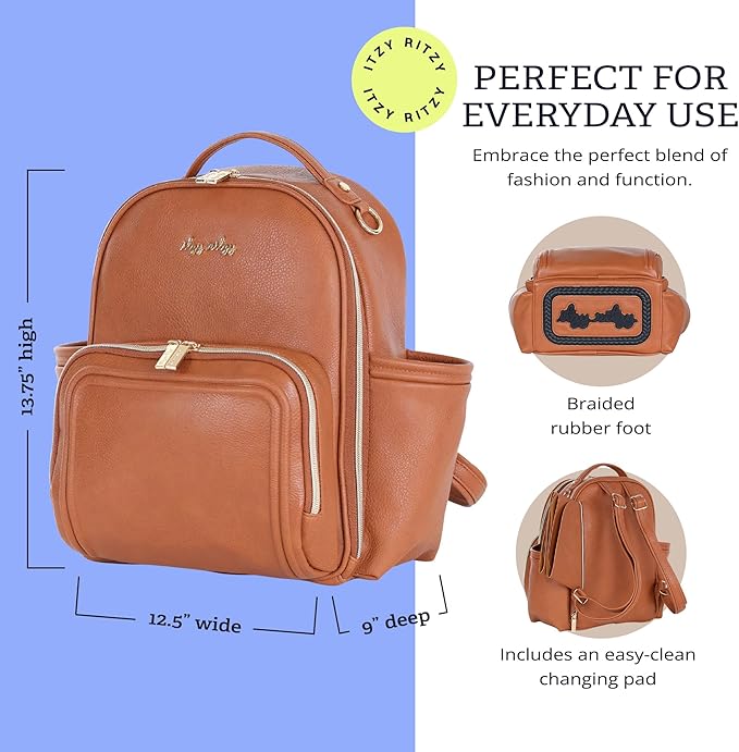 Itzy Ritzy Unisex Baby Mini Plus Diaper Bag, Cognac