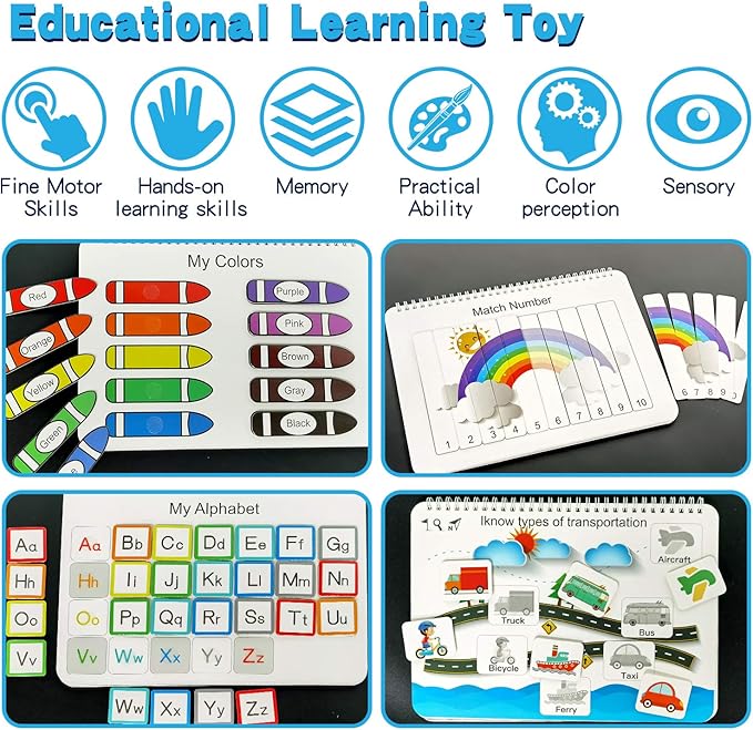 iHarPro Busy Book for Kids, Montessori Toys for Toddlers, Autism Sensory Educational Toys, Toddler Preschool Learning Activity Binder and Early Books - for Boys & Girls Develops Fine Motor Skills