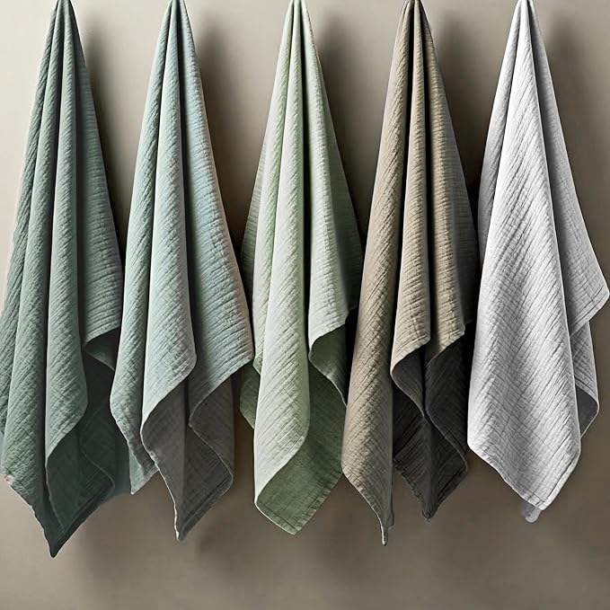 HonestBaby Multipack Woven Burp Cloths Soft Absorbent Multi-layered 100% Organic Cotton Infant Baby Boys, Girls, Unisex, Sage Ombre, One Size