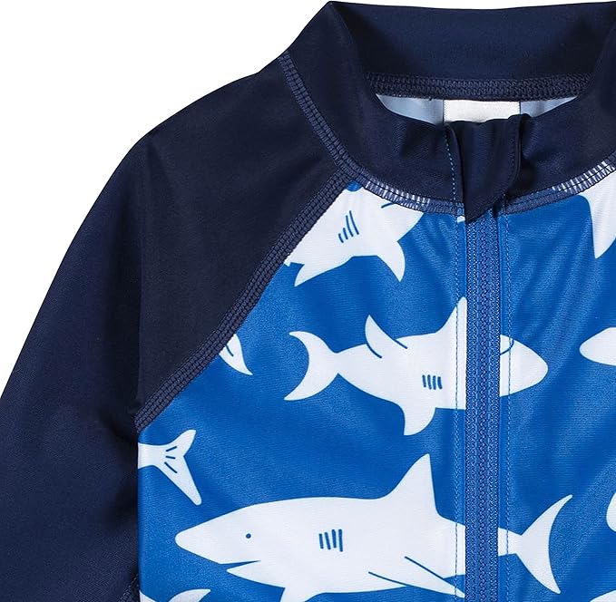 Gerber Boys' Toddler Long Sleeve One Piece Sun Protection Rashguard Swimsuit