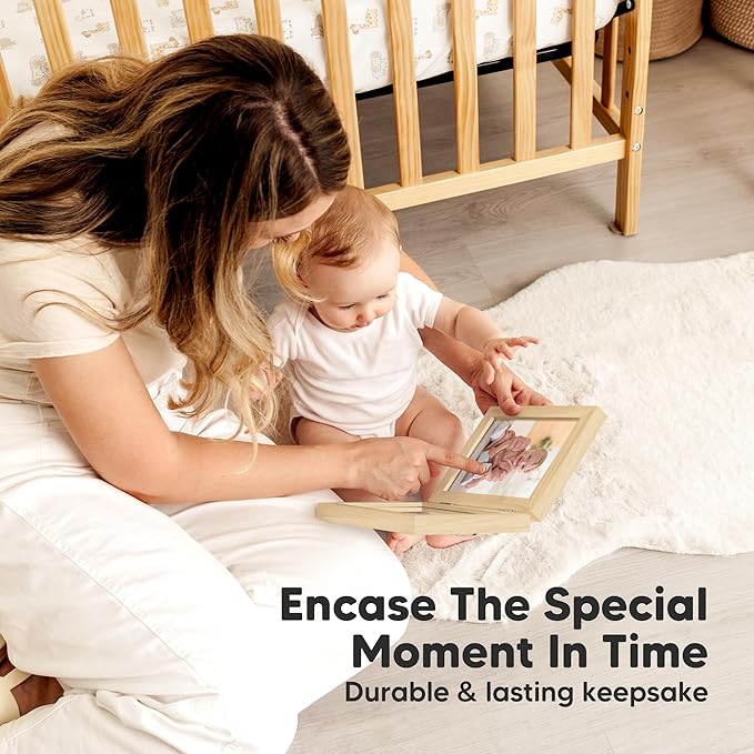 Personalized Baby Hand and Footprint Kit, Quick Dry Clay - Newborn Keepsake Feet and Handprint Kit, Nursery Picture Frame,New Mom Gifts for Baby Showers & Registry(Ash Wood)