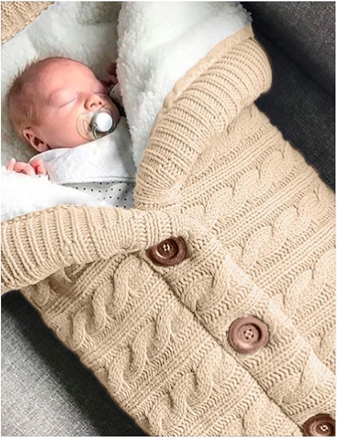 XMWEALTHY Unisex Infant Swaddle Blankets Soft Thick Fleece Knit Baby Girls Boys Stroller Wraps (Khaki)