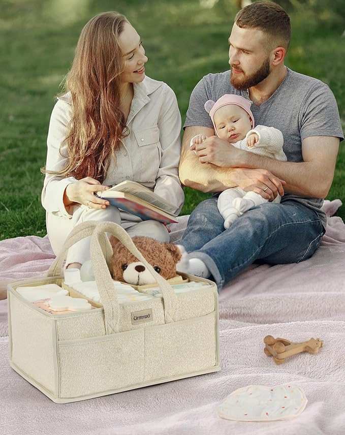 URMYWO Diaper Caddy Organizer - Portable Baby Diaper Caddy with Handle, Large Nursery Organizer Storage Basket for Newborn Essentials, Baby Registry Must Have Shower Gift for Home and Car Travel
