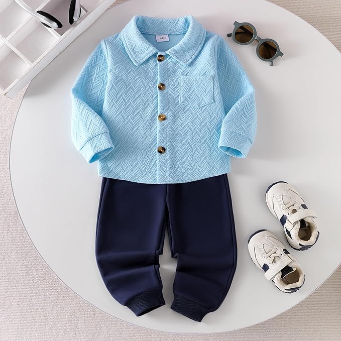 Toddler Boy Clothes Baby Outfits Fall Winter Long Sleeve Button Down Sweatshirt + Casual Pants 2pcs 18 Months - 5T