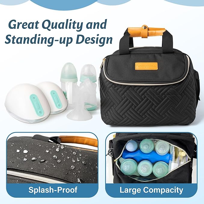 Wearable Breast Pump Bag with Cooler Portable Breast Pumping Travel Bags for Work Mom Breastmilk Cooler Carrying Case for 6 Bottles with Adjustable Shoulder Strap Dividers Changing Mat
