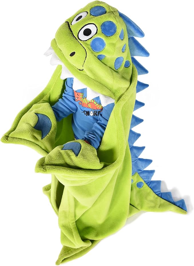 Lazy One Wearable Hooded Blanket for Kids, Animal Hooded Blanket (Dinosaur)
