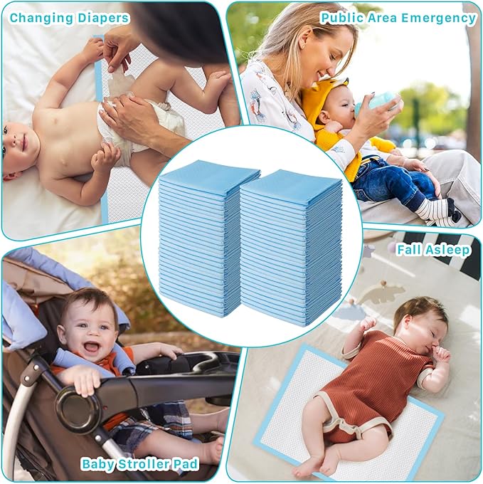 100 Pack Disposable Changing Pad,High Absorbent Diaper Changing Pads,Waterproof Leak Proof Baby Disposable Underpads,Breathable Incontinence Changing Pad for Adult Child Baby Pets,13X18inch