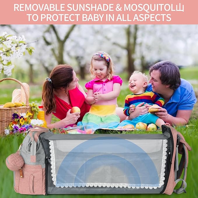 large diaper bag backpack,baby bag with changing station for Boys Girls,Multifunctional Diaper Bag,Mommy Bag With USB Charging Port(Pink Grey)