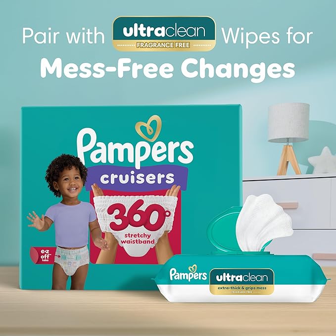 Pampers Diapers - Cruisers 360 - Size 7, 70 Count, Babyproof up to 100% Leakproof Pull-On Diaper