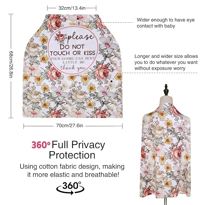 Metplus Breathable Car Seat Cover for Babies, Stretchy Nursing Cover for Breastfeeding, Multi Use Newborn Carrier/Stroller/Shopping Cart, Girl Boy Stroller Cover Gift