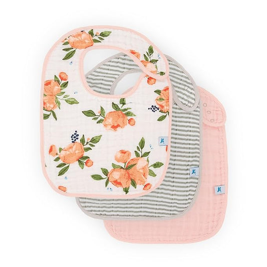 Little Unicorn Premium Classic Bib 3 pack | Adjustable as baby grows | Soft fabric on skin | Great for first time eaters (Watercolor Roses)