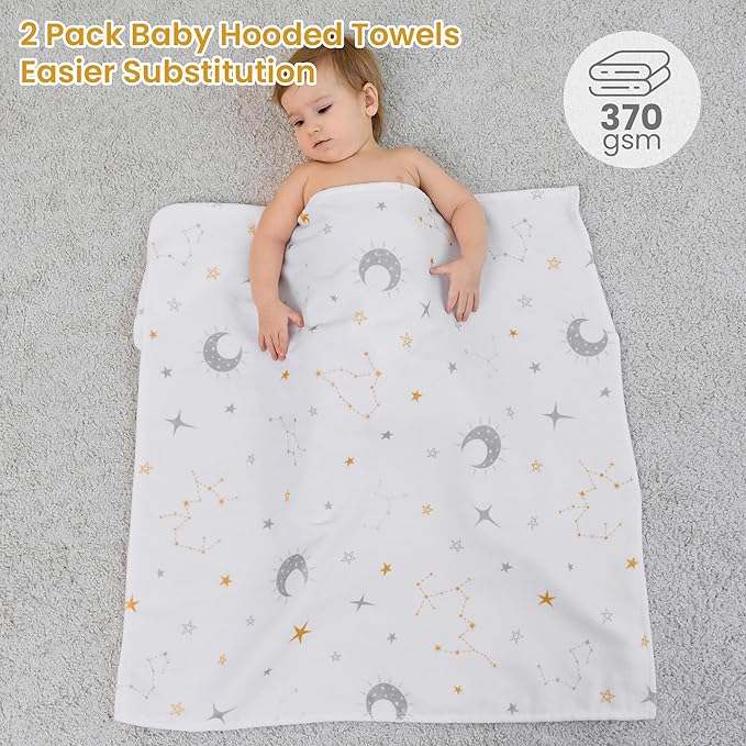 Mooreeke 2 Pack Toddler Towels - 100% Cotton Toddler Hooded Towels - Soft Baby Bath Towel with Hood for Newborn - Comfort Towel for Baby Girls and Boys - Animal Shaped (Flower & Star)
