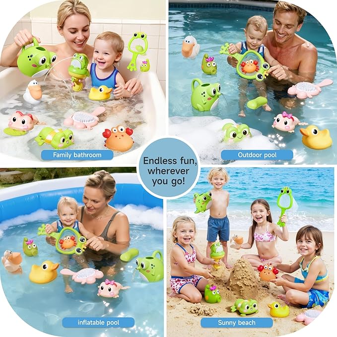 Baby Bath Toys, Toddler Bath Toys for Boys Girls, Frog Bathtub Toy with Floating Swimming Toys and Water Guns, Shower Toy for Kids