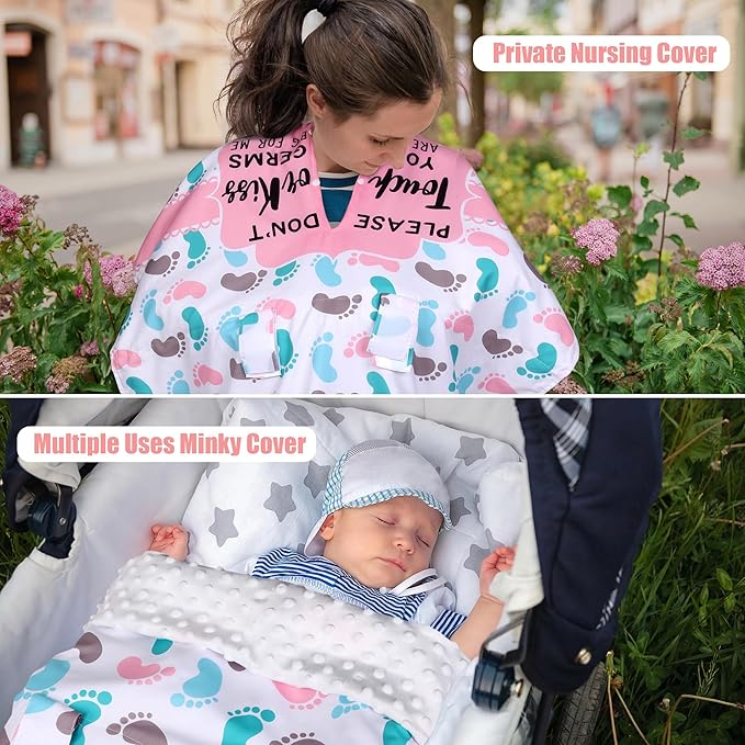 Metplus 2 in 1 Writing Style Baby Car Seat Cover, Car Seat Canopy for Babies, Mom Multiuse Nursing Cover, Minky Baby Carrier Covers, Newborn Boy Girl, Peekaboo Opening