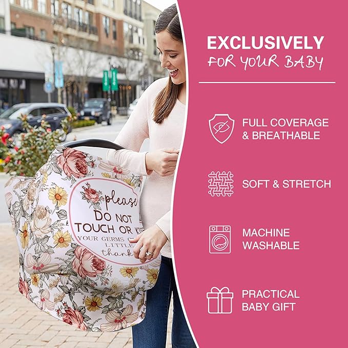 Metplus Breathable Car Seat Cover for Babies, Stretchy Nursing Cover for Breastfeeding, Multi Use Newborn Carrier/Stroller/Shopping Cart, Girl Boy Stroller Cover Gift