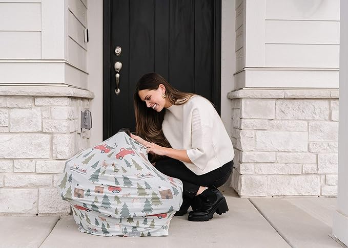 Baby Car Seat Cover Canopy and Nursing Cover Multi-Use Stretchy 5 in 1 Gift "Kringle" by Copper Pearl