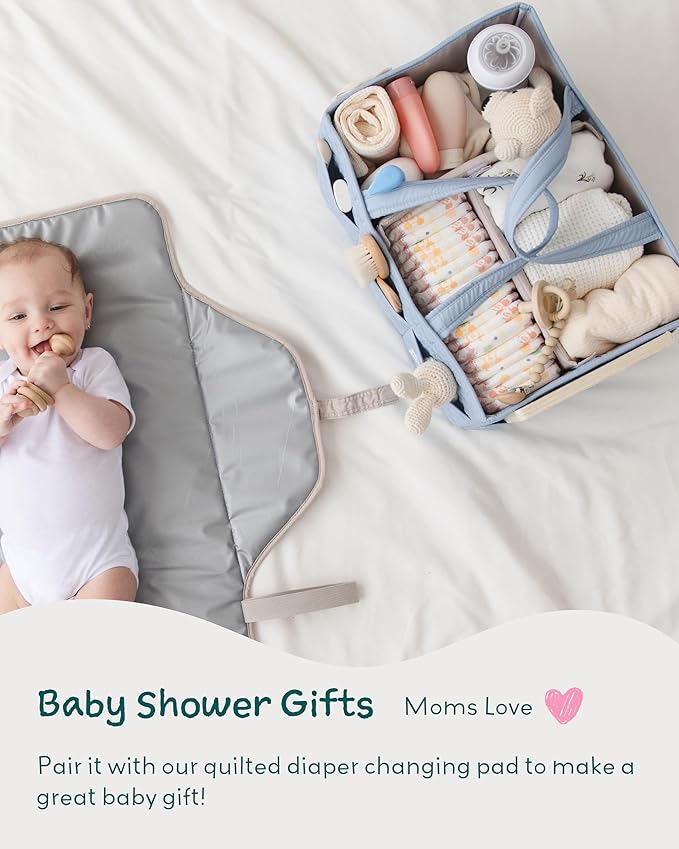 Lily Miles Baby Diaper Caddy Organizer, Quilted Nursery Storage Organizer for Newborn Essentials and Diaper Changing Station, Gift for Baby Shower and Registry Must-Have (Baby Breeze)