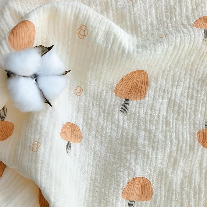 CREVENT 30''X40'' Organic Muslin Cotton Baby Blanket for Newborns, Soft Mink Backing, Essential for Baby Shower Birthday Gift - Mushroom 75X100cm