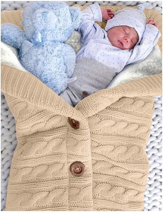 XMWEALTHY Unisex Infant Swaddle Blankets Soft Thick Fleece Knit Baby Girls Boys Stroller Wraps (Khaki)