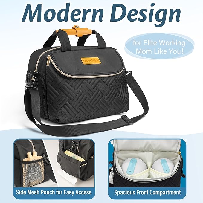 Wearable Breast Pump Bag with Cooler Portable Breast Pumping Travel Bags for Work Mom Breastmilk Cooler Carrying Case for 6 Bottles with Adjustable Shoulder Strap Dividers Changing Mat
