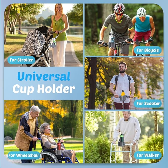 Guiseapue Cup Holder for Walker: Stroller Cup Holder Attachment with Phone Holder, Wheelchair/Stroller Accessories for Uppababy, Nuna, Doona, Rollator, Bike, Scooter, Baby Travel Essential
