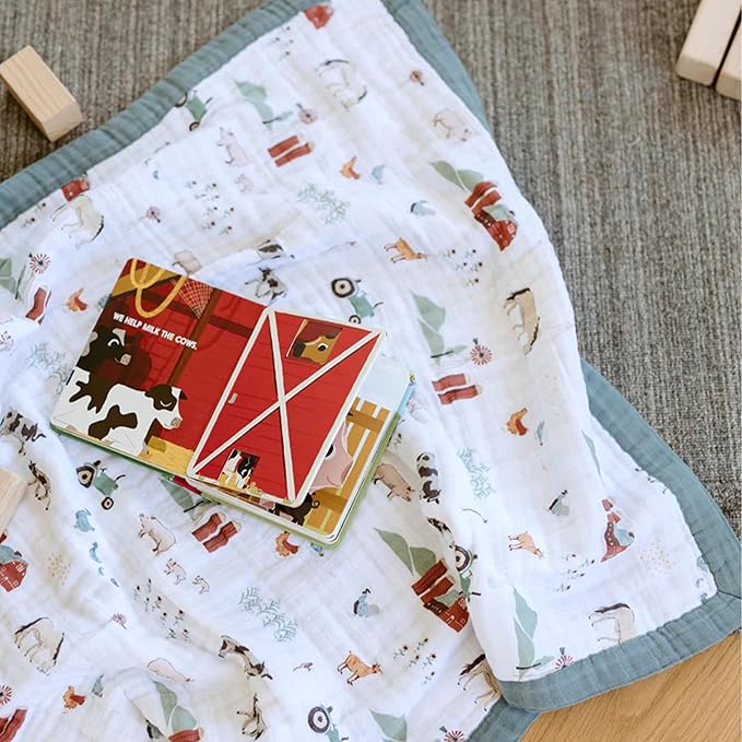 Little Unicorn Newborn Receiving Quilt | Ultra- Soft, Multi-Layered Muslin Fabric | Gift for Newborns & on-The-go (Farmyard)