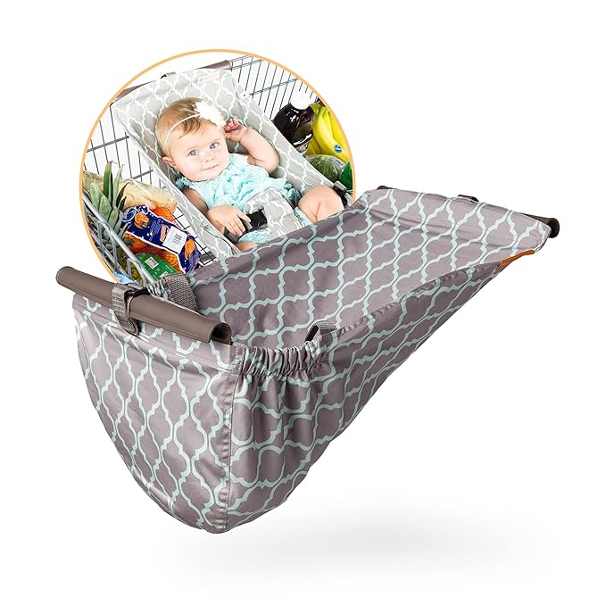 Shopping Cart Hammock for Infants and Toddlers, Cart Seats for Babies, for All Car Seat Models, Grocery Cart Hammock for Baby, Capacity of up to 50 lbs, Gray and Aqua