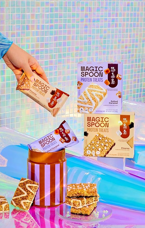 MAGIC SPOON Treats - High Protein, Low Carb, Keto Friendly, Low Sugar, Gluten Free, Crispy Protein Bar Cereal Bar, On-The-Go Healthy Snack (8 Smores Bars, 8 Salted Caramel Bars)