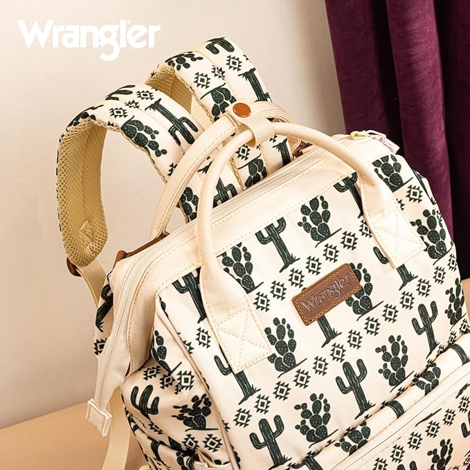 Wrangler Diaper Bag Backpack Aztec Travel Backpack Purses Western Multi-Function Baby Bags for Mom with Waterproof Insulated Pockets