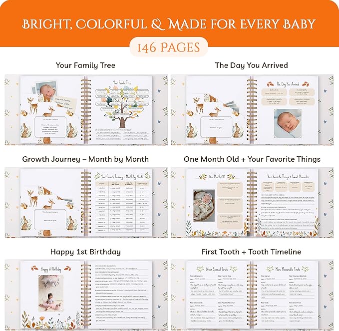 Baby Book Keepsake – 146 Page Baby Journal from Pregnancy to Age 5 | Baby Memory Scrapbook, Gift for Baby Shower, Gender Neutral Baby Book for Boys & Girls