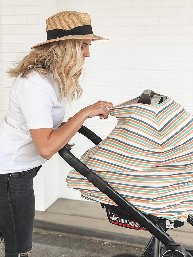Baby Car Seat Cover Canopy and Nursing Cover Multi-Use Stretchy 5 in 1 Gift Retro by Copper Pearl
