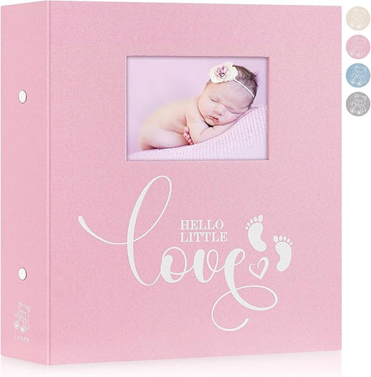 Lanpn Baby Photo Album 4x6 600 Pockets, Linen cover Newborn Bebe Memory Book Photobook Holds 600 Horizontal and Vertical Pictures, Picture Album with Front Window Gift for Boy Girl Baby Shower Pink