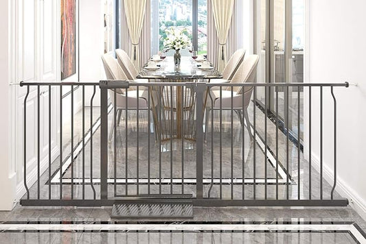 Extra Wide Baby Gate Tension Indoor Safety Gates Black Metal Large Pressure Mounted Pet Gate Walk Through Long Safety Dog Gate for The House Doorways Stairs (71.65"-76.38"/182-194CM, Black)