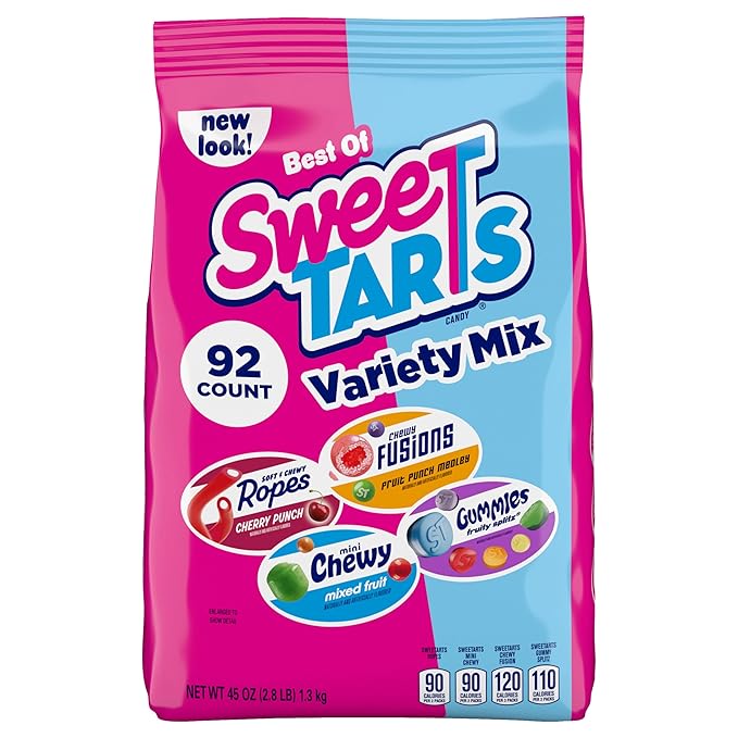 SweeTARTS Candy, Variety Mix, Cherry Punch Ropes, Mini Chewy, Gummies Fruity Splitz & Chewy Fusions 45 oz (92 Pieces)