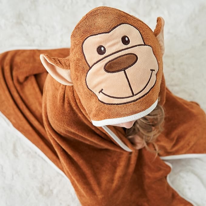 HIPHOP PANDA Hooded Towel - Rayon Made from Bamboo, Bath Towel with Bear Ears for Newborn, Babie, Toddler, Infant - Absorbent Large Baby Towel - Monkey, 37.5 x 37.5 Inch