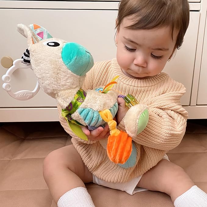 Playgro Sensory Friend Lupe Llama Sensory Toy - Ideal Stroller Toys for 0+ Months Babies to Encourage Grasping with Rattle - Improve Baby Sight & Touch Senses with On-The-Go Fun for Newborn Baby Toys