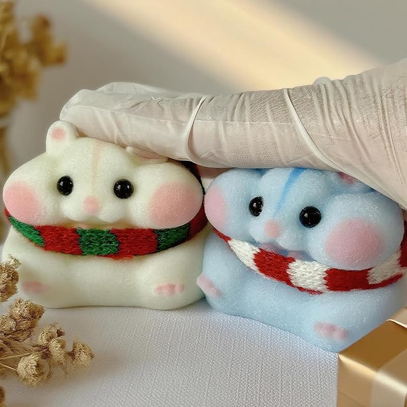 Handmade Taba Squishy Hamster Toy,Cute Squishy Hamster Furry toy, Realistic Hamster Toy, Soft Silicone Mochi Fidget, Christmas Gift for Adults & Kids (2-Pack Christmas Set)