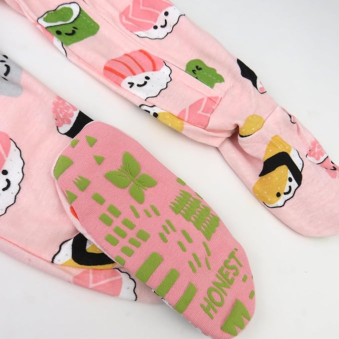 HonestBaby Non-Slip Footed Pajamas One-Piece Sleeper Zip-Front Pjs 100% Organic Cotton for Baby Girls