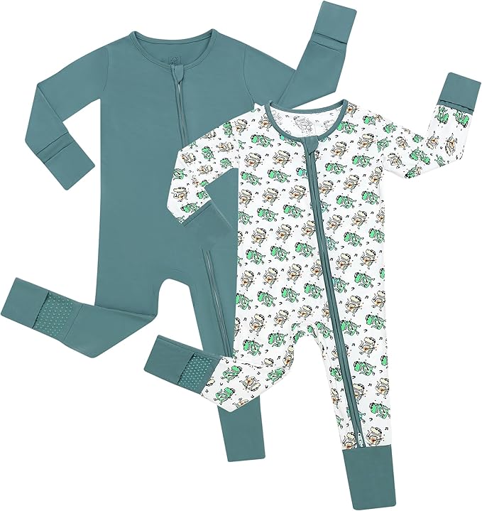 JunNeng Viscose from Bamboo Baby Boy Sleeper with Mitten Cuffs, Footless Soft Zippy Pajamas, Sleep N' Play Romper 0-18 Months