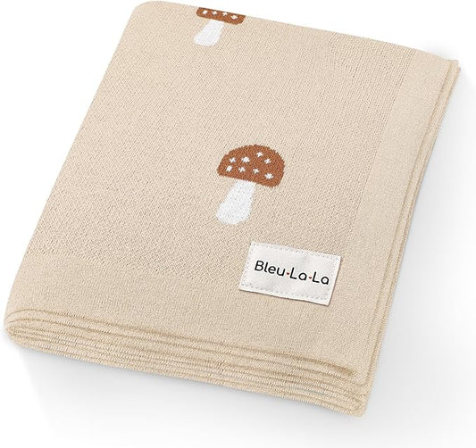 Unisex Baby Swaddle Blanket 100% Cotton Buttery Soft Cozy Receiving Swaddle Stroller Blanket for Shower Gift Registry for Newborns, Infants, Toddlers (Mushroom - Cream)
