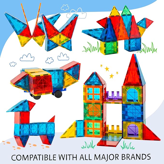 Magnetic Tiles 125 PCS+ Bonus Zippered CASE, Kids Toy for 3 4 5 6 7 8 Year Old Boys & Girls, Magnetic Tiles Building Set, Great Gift for Kids Aged 3-8, XL Set