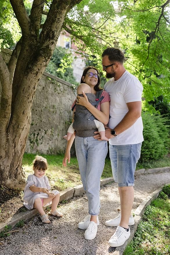 You+ME 4-in-1 Baby Carrier Newborn to Toddler - All Positions Baby Chest Carrier - Front and Back Carry Baby Carriers - Includes 2-in-1 Bandana Bib - Baby Holder Carrier for 8-32 lbs (Grey Mesh)