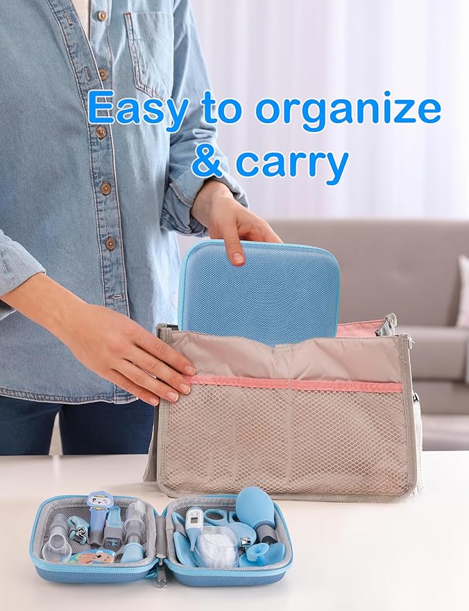 OTTOLIVES Baby Healthcare and Grooming Kit, 15 in 1 Baby Shower Gifts with Nail File, Hair Brush Comb, Toothbrush, Nasal Aspirator, Baby Essentials Kit for Newborn Infant Girls Boys (Blue)