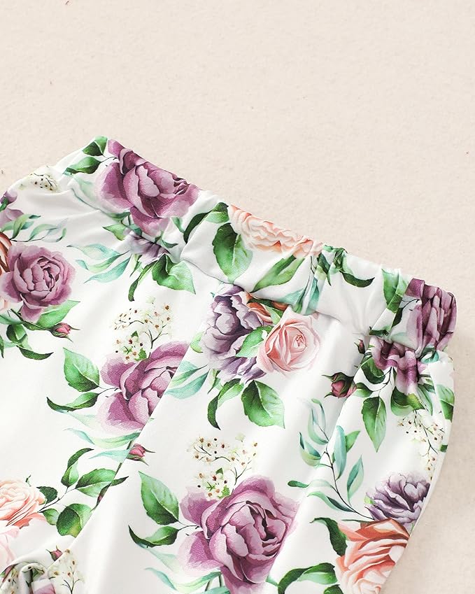 Renotemy Newborn Baby Girl Clothes Outfits Infant Romper Ruffle Floral Pants Cute Toddler Baby Girl Clothes Set