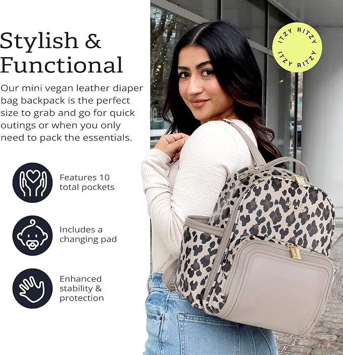 Itzy Ritzy Unisex Baby Mini Plus Diaper Bag, Leopard