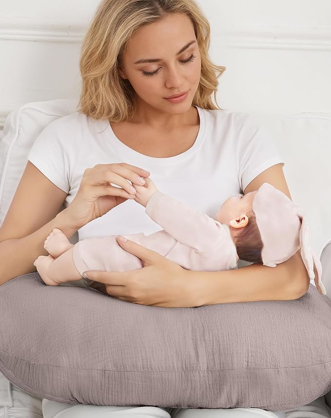 Nursing Pillow Covers, Muslin Nursing Cover for Breastfeeding Pillows, Comfortable for Baby Girls and Boys (Shadow)