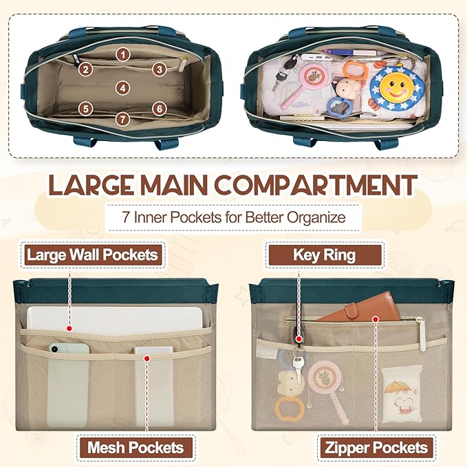 RAINSMORE Diaper Bag Tote, Large Diaper Baby Bag Waterproof Multifunctional Diaper Bag with Pacifier Case & Changing Pad